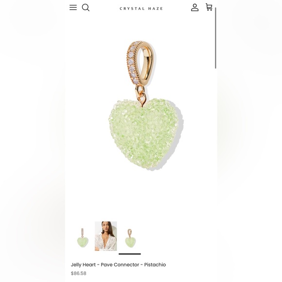 Crystal Haze Jewelry - Jelly Heart - Pave Connector - Gold Plated - Pistachio